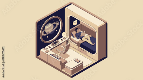 Isometric illustration of a person resting in bed.