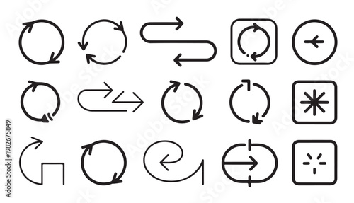 Recycle refresh arrows loop icon set with circular and directional symbols.