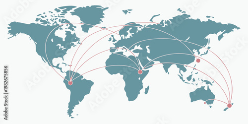 World map illustration showing network connections and travel routes with connections communication logistics shipping geography international business transport infrastructure location
