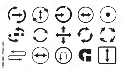 Arrow icon set with refresh, circular, and directional movement symbols.