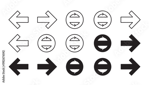 Dual direction arrow icons and circular refresh symbols for data sync and navigation tasks.