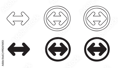 Double sided arrow icons within circles for resize and bidirectional movement visualization.