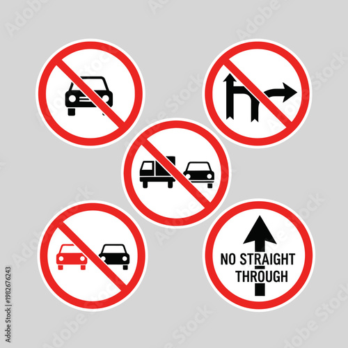 Set of Road Traffic Signs Prohibiting Certain Maneuvers and Vehicles