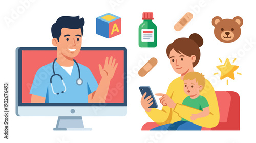 telemedicine doctor on computer screen during online consultation.