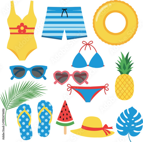 Summer vacation beach accessories and swimwear collection