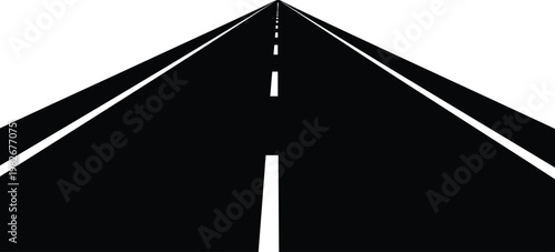 A stark black and white image depicts a long straight highway receding into the distance high quality professional detailed modern elegant