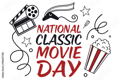 NATIONAL CLASSIC MOVIE DAY vector illustration isolated on white background