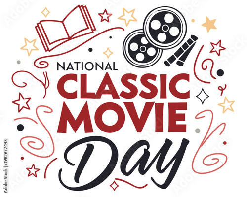 NATIONAL CLASSIC MOVIE DAY vector illustration isolated on white background