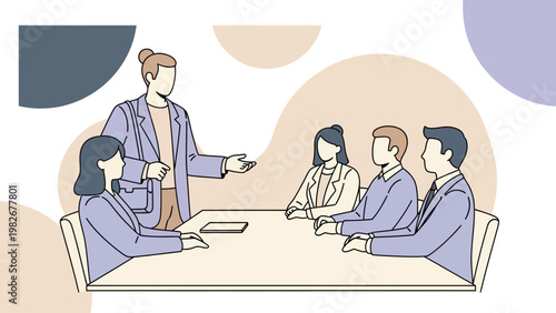 Business meeting with diverse team discussing strategy around a table