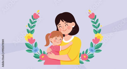 Mother Embracing Little Girl.