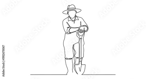 Man in hat holding a shovel.