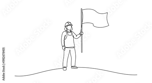 Man holding a flag on hill.