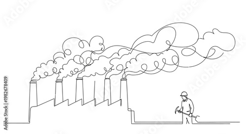 Man holding air pollution smoke factory.