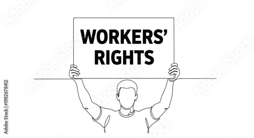 Man holding workers rights protest sign.