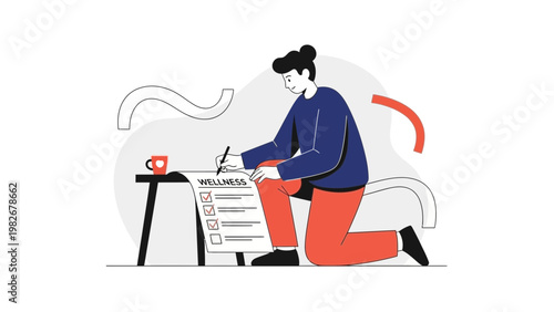 Person checking wellness checklist, healthy lifestyle concept, self-care, planning