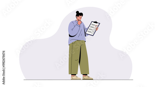 Person contemplating a checklist on a clipboard, symbolizing decision making and planning