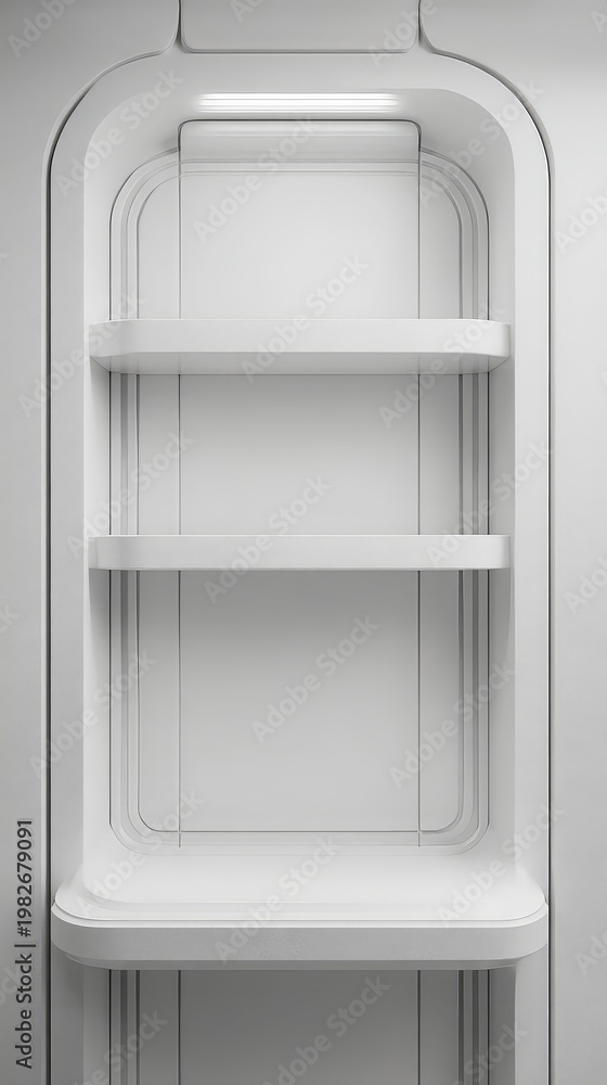 Fototapeta premium Minimalist white shelving in modern design