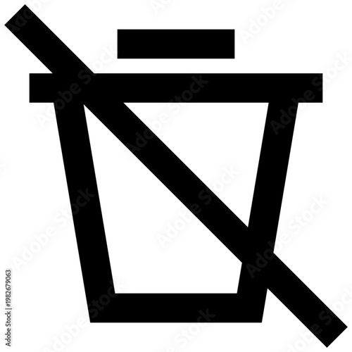 Trash bin icon in sharp bold line style with a cross mark for blocked or disabled deletion. Perfect for UI, apps, dashboards, and any system requiring restricted or undo-disabled actions.