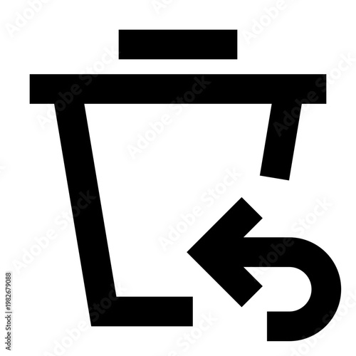Trash bin restore icon in sharp bold line style, featuring a left arrow symbolizing recovery or undo. Perfect for apps, UI dashboards, or digital tools with version history or file restore functions.