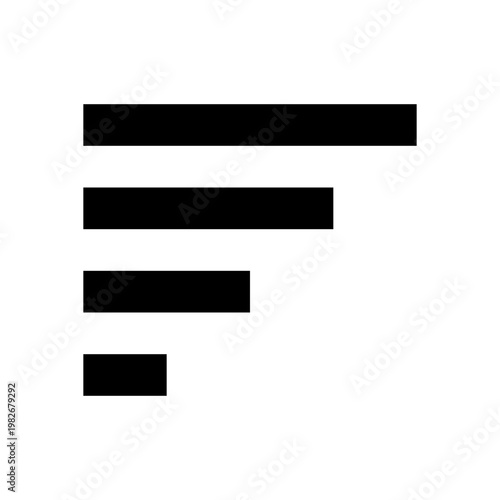 Sort icon in sharp bold line style showing data arranged in descending order. Perfect for interfaces, tables, filters, dropdowns, dashboards, and content organization in apps or systems.