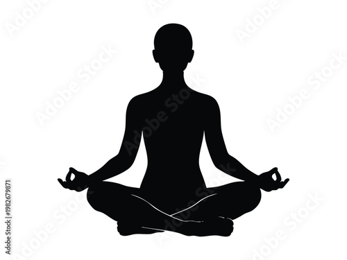 Black silhouette of a person meditating in the lotus position, symbolizing peace, mindfulness, and spiritual well-being.