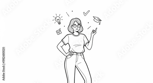 Woman with Ideas Floating Around Her Head.