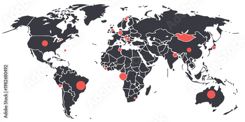 World map vector illustration with global regional data point markers geography international locations business statistics infographic continents navigation tracking strategy