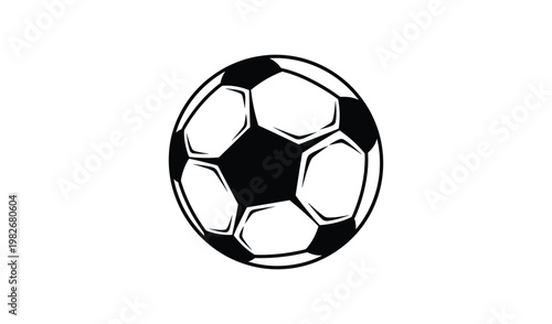 Classic black and white soccer ball illustration, isolated on white background, symbolizing sports and recreation