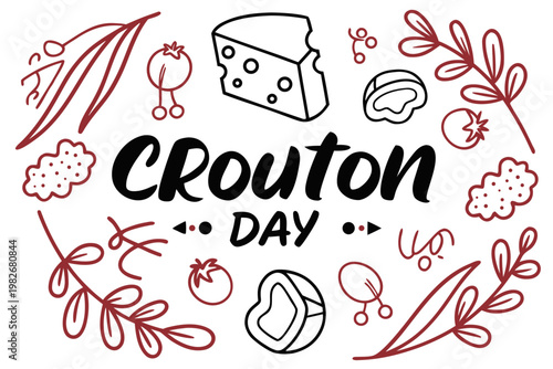 Crouton Food Day Vector Art, Toasted Bread Cube Illustration Isolated on White Background