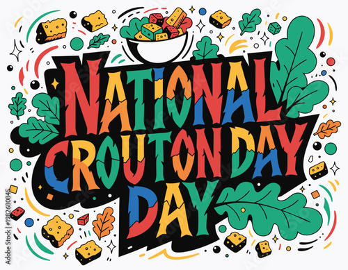 National Crouton Day Vector Illustration, Crunchy Salad Topping Food Celebration Design