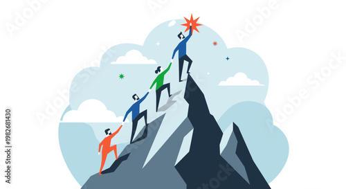Team Climbing Mountain Summit Goal Achievement.