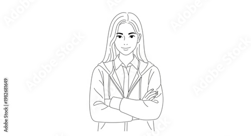 Woman in business attire with arms crossed, looking directly at the viewer.