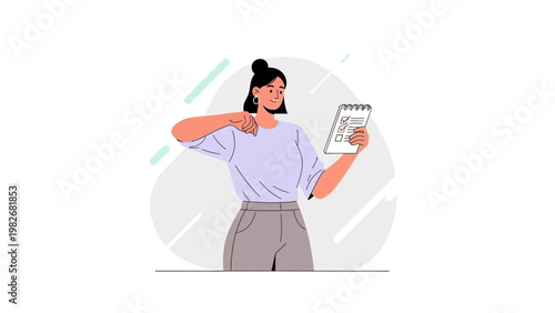 Woman checking checklist on clipboard, task management, planning, organization, business concept