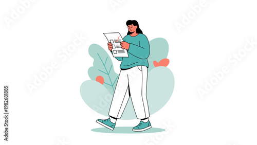 Woman checking checklist, planning tasks, making decisions, modern flat illustration