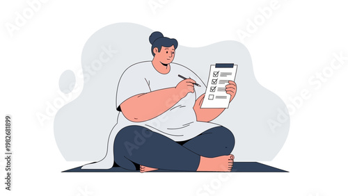 Woman checking tasks on checklist, planning, organization, productivity concept