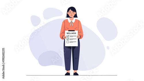 Woman Holding Wellness Checklist, Healthy Lifestyle Concept