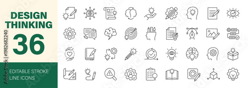 Design thinking icon set. Editable line icons. Vector illustration.