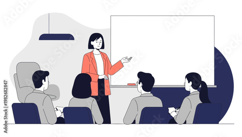 Business meeting with presentation and whiteboard discussion