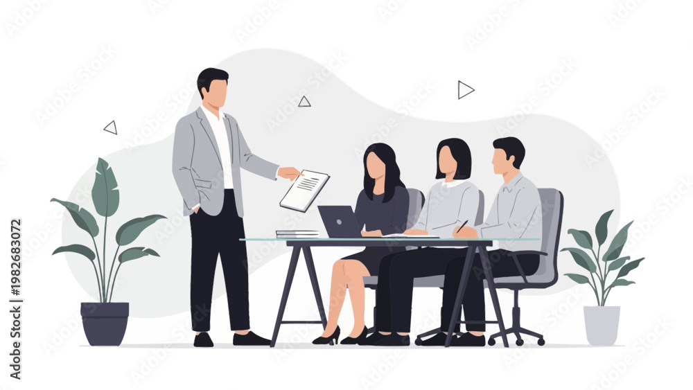 Obraz premium Business meeting with presentation, team collaboration, office work, modern office interior
