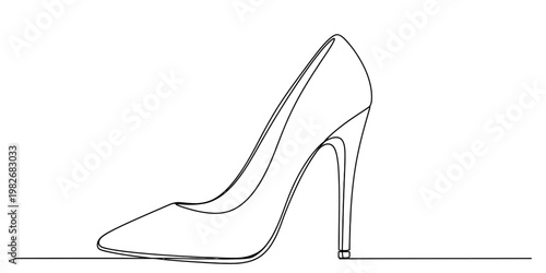 A minimalist single line drawing illustration of a classic high heel stiletto shoe for women