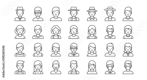 Collection of diverse line-drawn human icons.