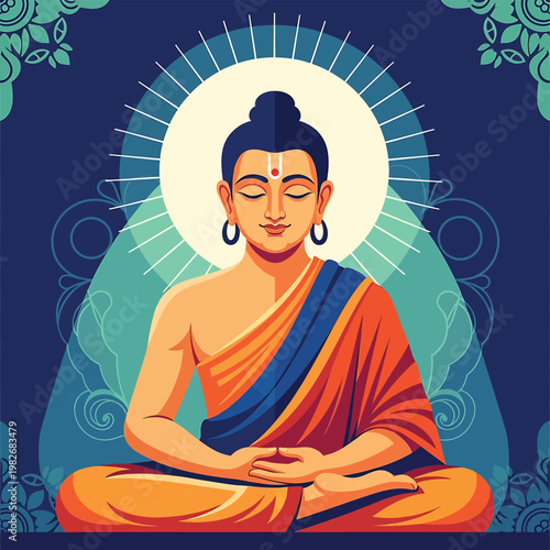 Buddha in meditation sitting peacefully serene.