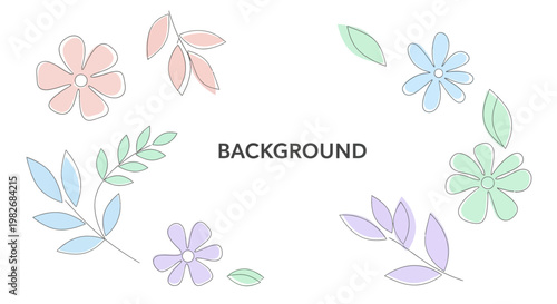 Pastel Floral Botanical Border with Copy Space on a White Background - Abstract Decorative Elements for Design