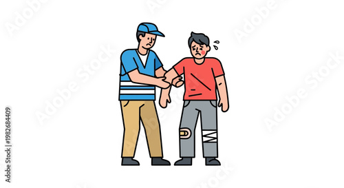 A caring individual assists an injured person, offering support and comfort during a difficult time