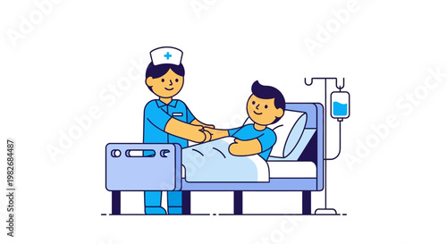 Nurses caring for patients in hospital beds, illustrating healthcare and medical assistance services with a sense of comfort and well-being