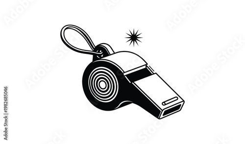 Illustration of a classic referee whistle with a lanyard, isolated on a white background, symbolizing authority and sportsmanship.