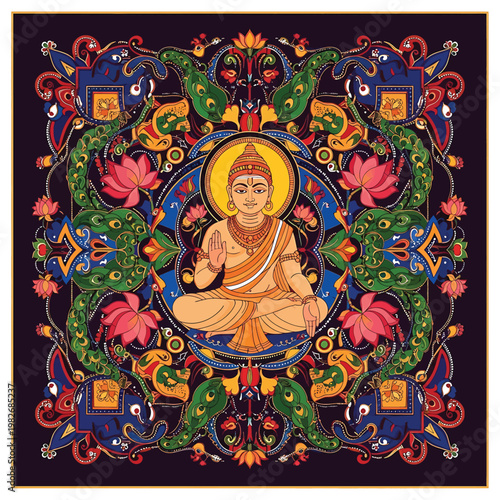 Buddha in meditative serene orange robe.