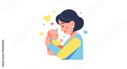 Mother holding her baby with love and care, representing the beautiful bond between parent and child in a heartwarming illustration
