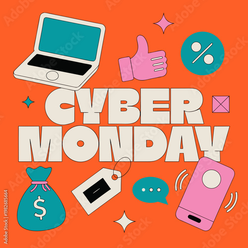Cyber Monday sale poster in bright modern flat design