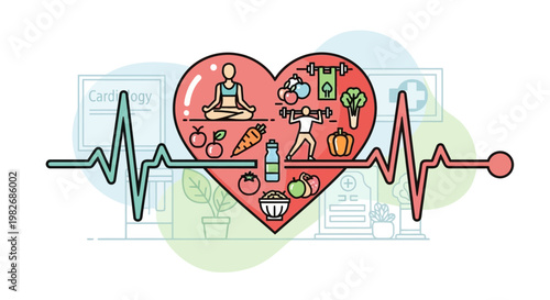 Healthy Heartbeat: Lifestyle, Fitness, Nutrition, and Cardiology Concept